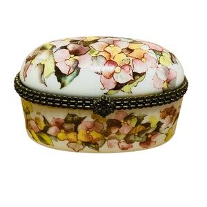 Imperial Porcelain Small Hinged Floral Trinket Box White